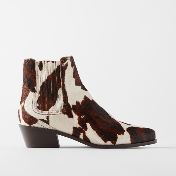 Zara Shoes Zara Leather Heeled Cowboy Boots Animal Cow Print Poshmark